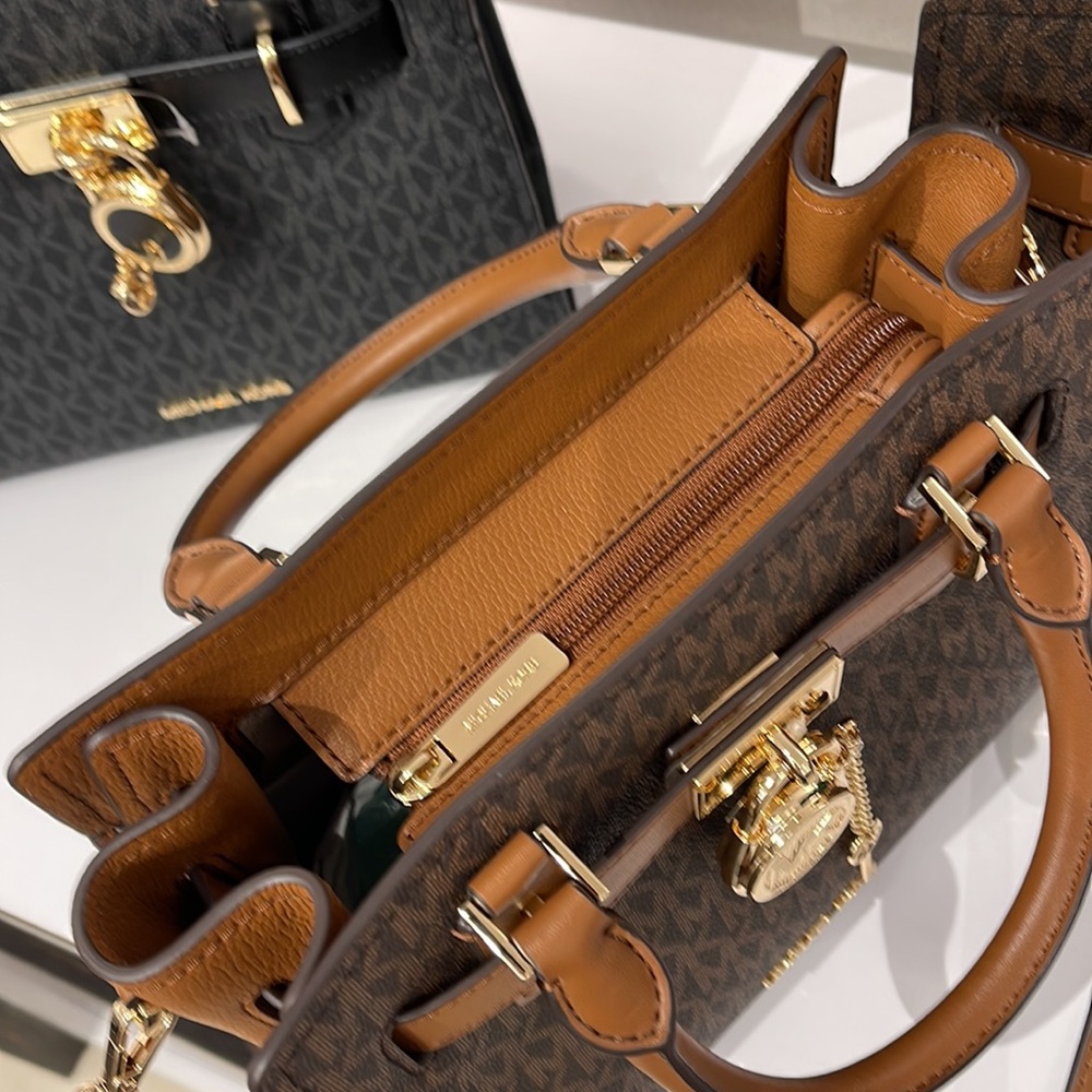 Michael Kors Small Hamilton Crock Leather Satchel Crossbody Brown - Picture 4 of 16